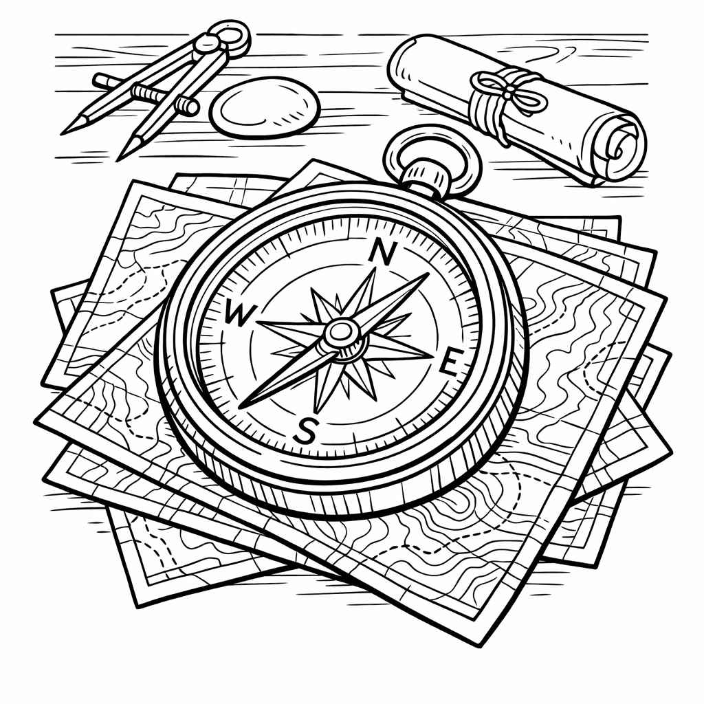 Free printable coloring page: Compass Directions, for ages 7-12