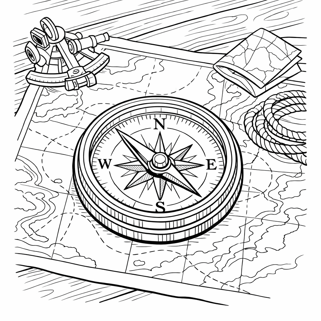 Free printable coloring page: Compass Face, for ages 7-12