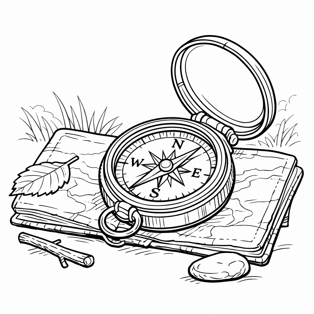Free printable coloring page: Compass Directions, for ages 7-12