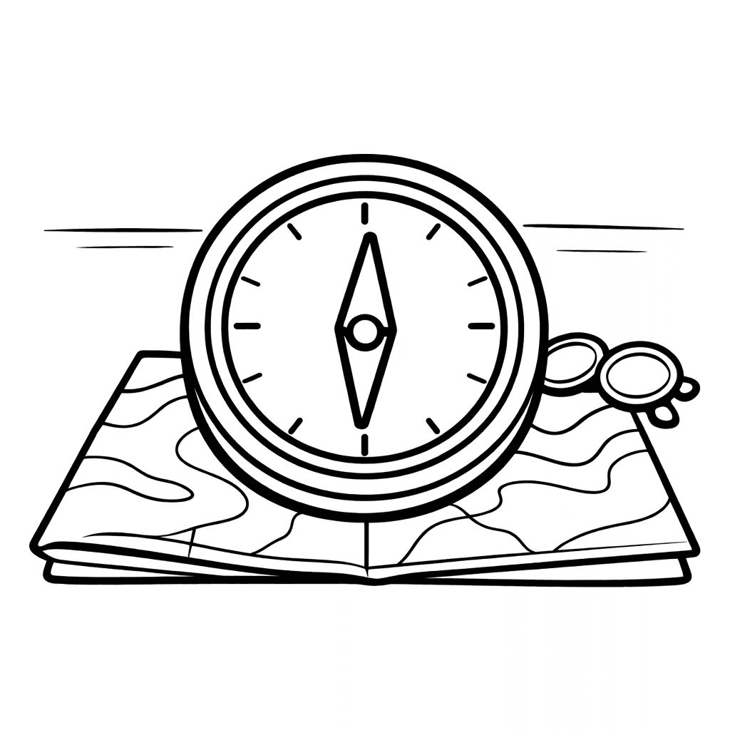 Free printable coloring page: Compass And Needle, for ages 3-6