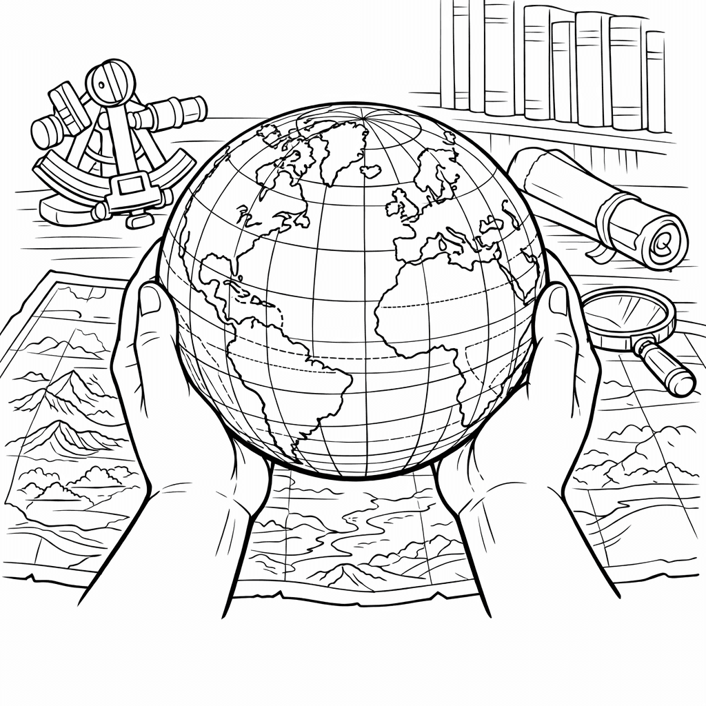 Free printable coloring page: Globe With Latitude, for ages 7-12
