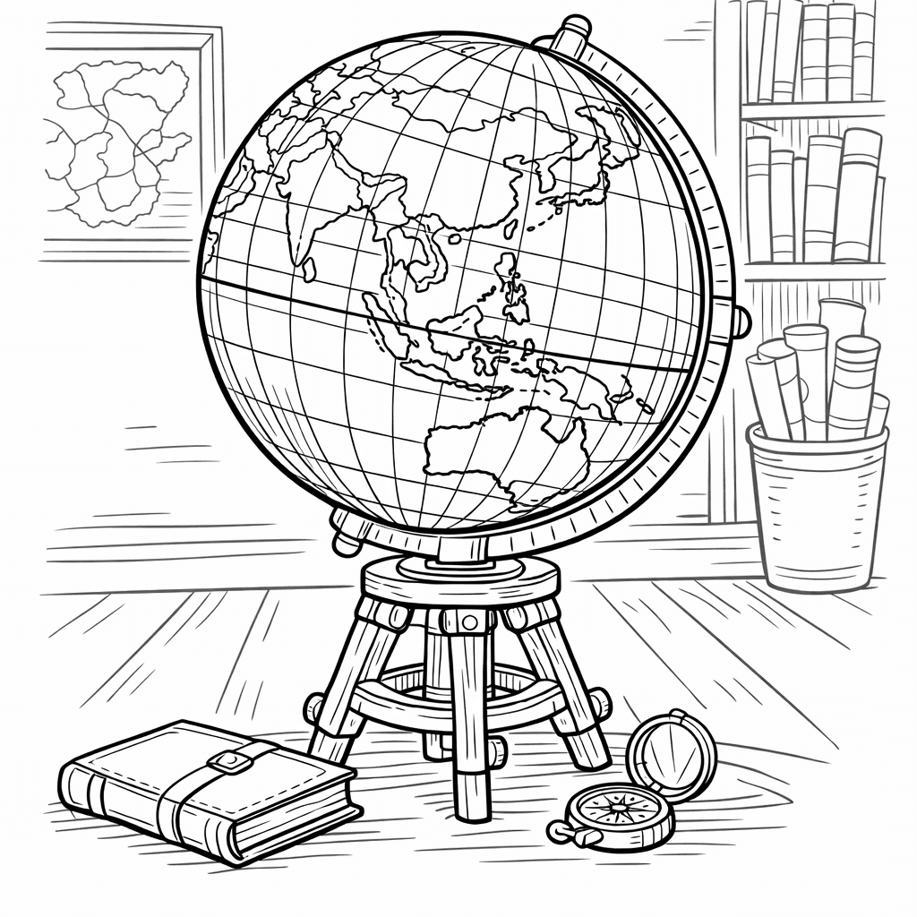 Free printable coloring page: Globe Front View, for ages 7-12