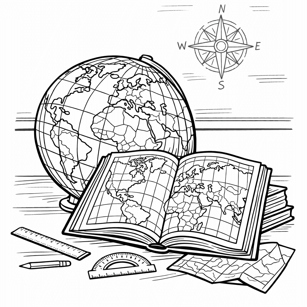 Free printable coloring page: Globe On Stand, for ages 7-12