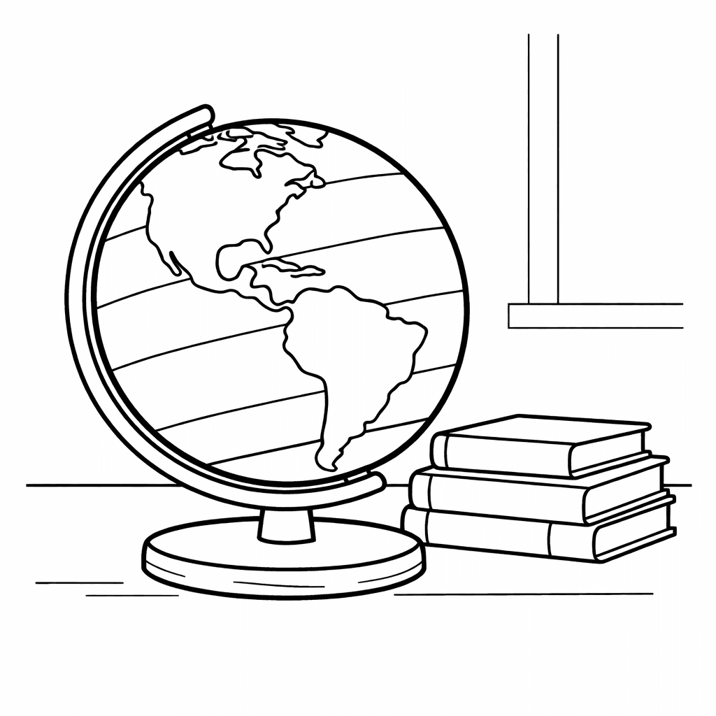 Free printable coloring page: Globe And Continents, for ages 3-6