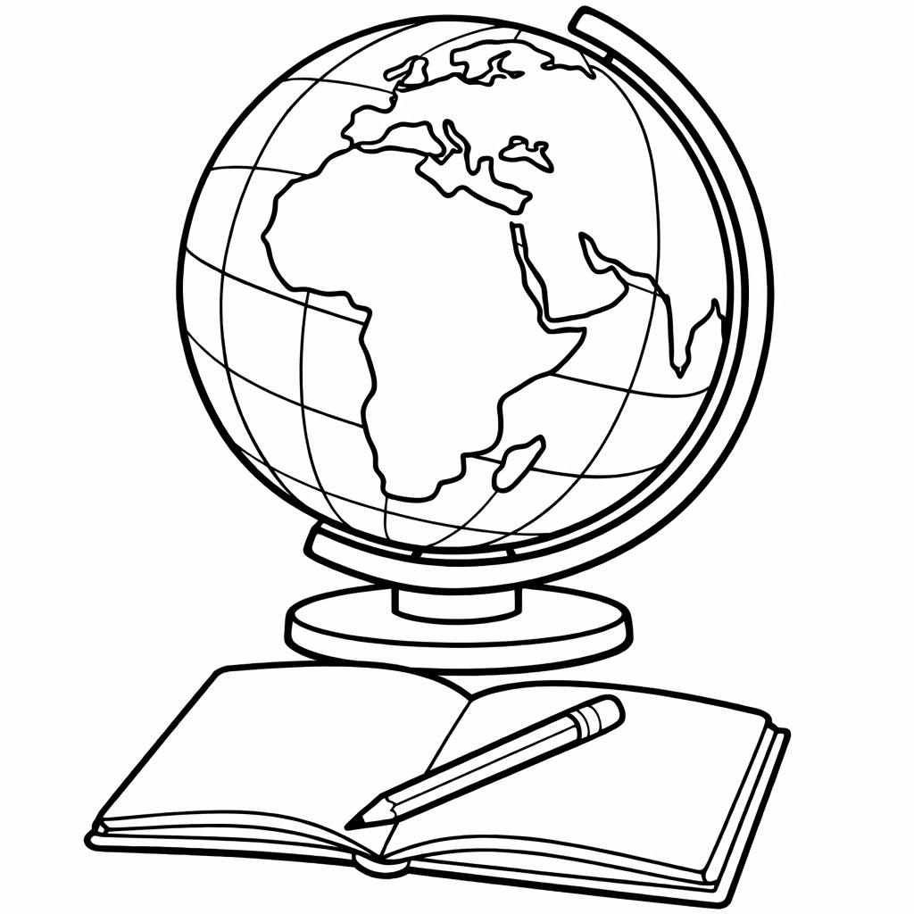 Free printable coloring page: Object Only: A Cute Globe With Clean Outlines,…, for ages 3-6
