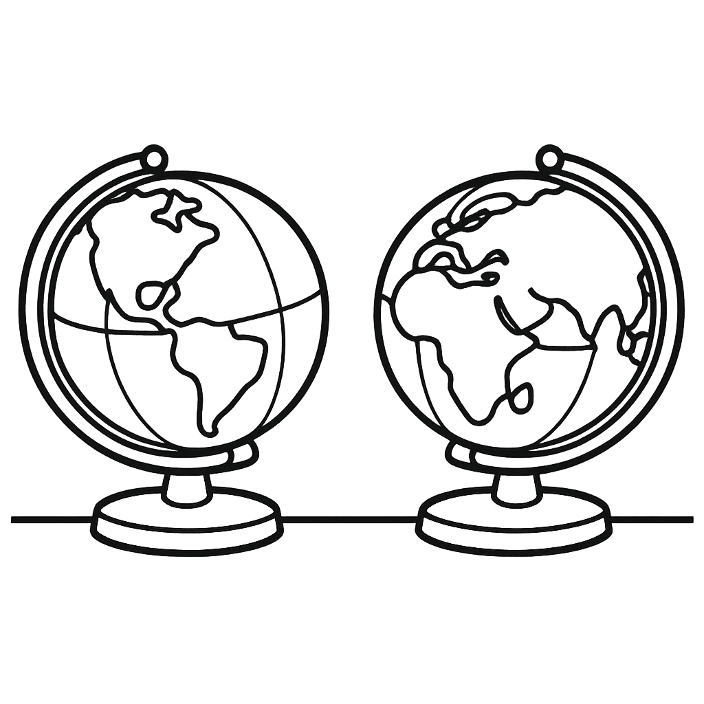 Free printable coloring page: Object Only: A Cute Globe With Clean Outlines,…, for ages 3-6