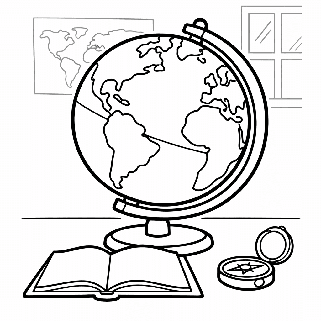Free printable coloring page: Globe Front View, for ages 3-6