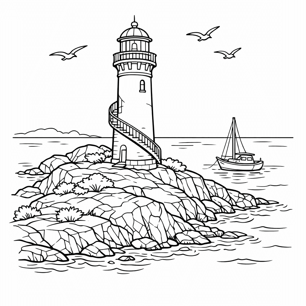 Free printable coloring page: Island And Waves, for ages 7-12