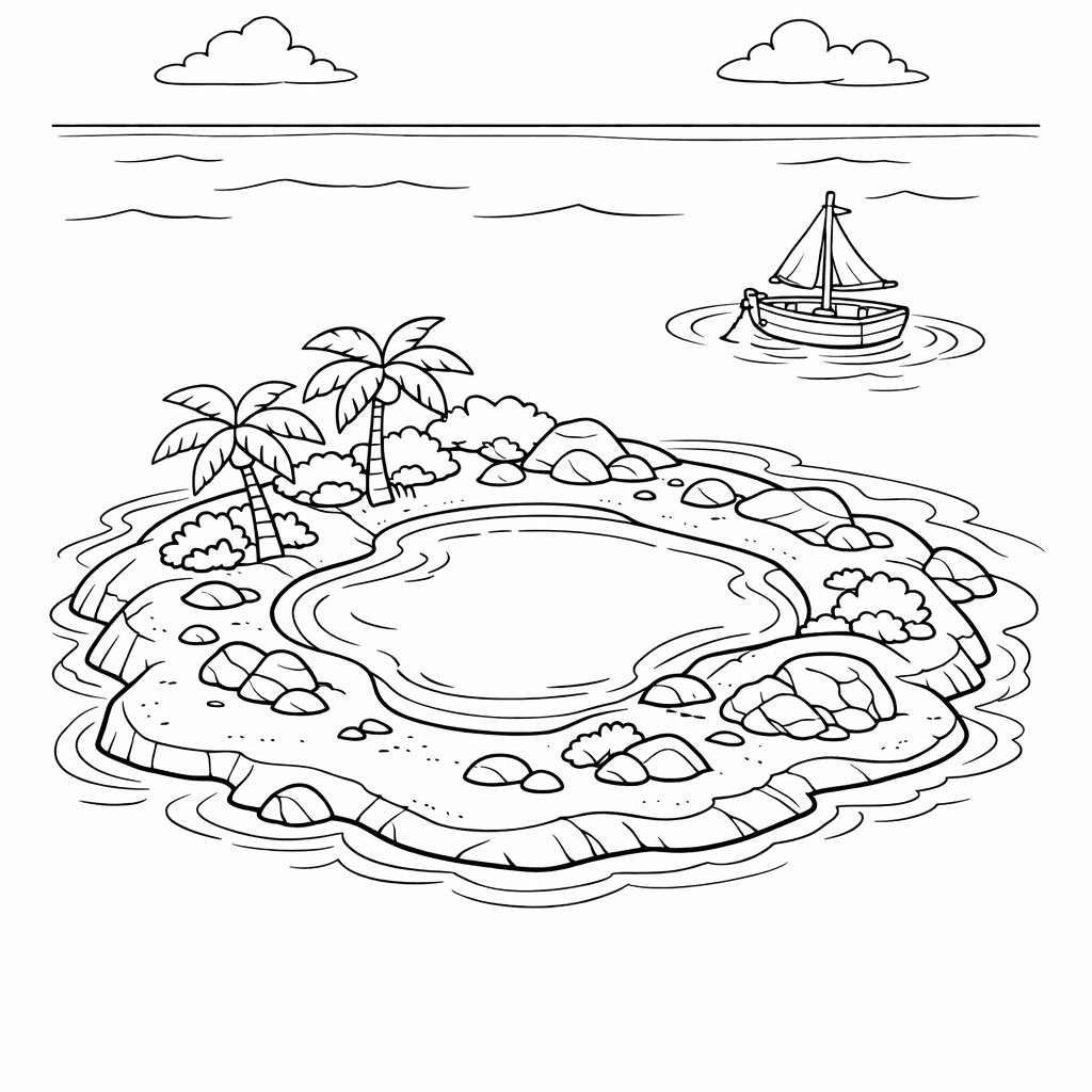 Free printable coloring page: Treasure Island, for ages 7-12