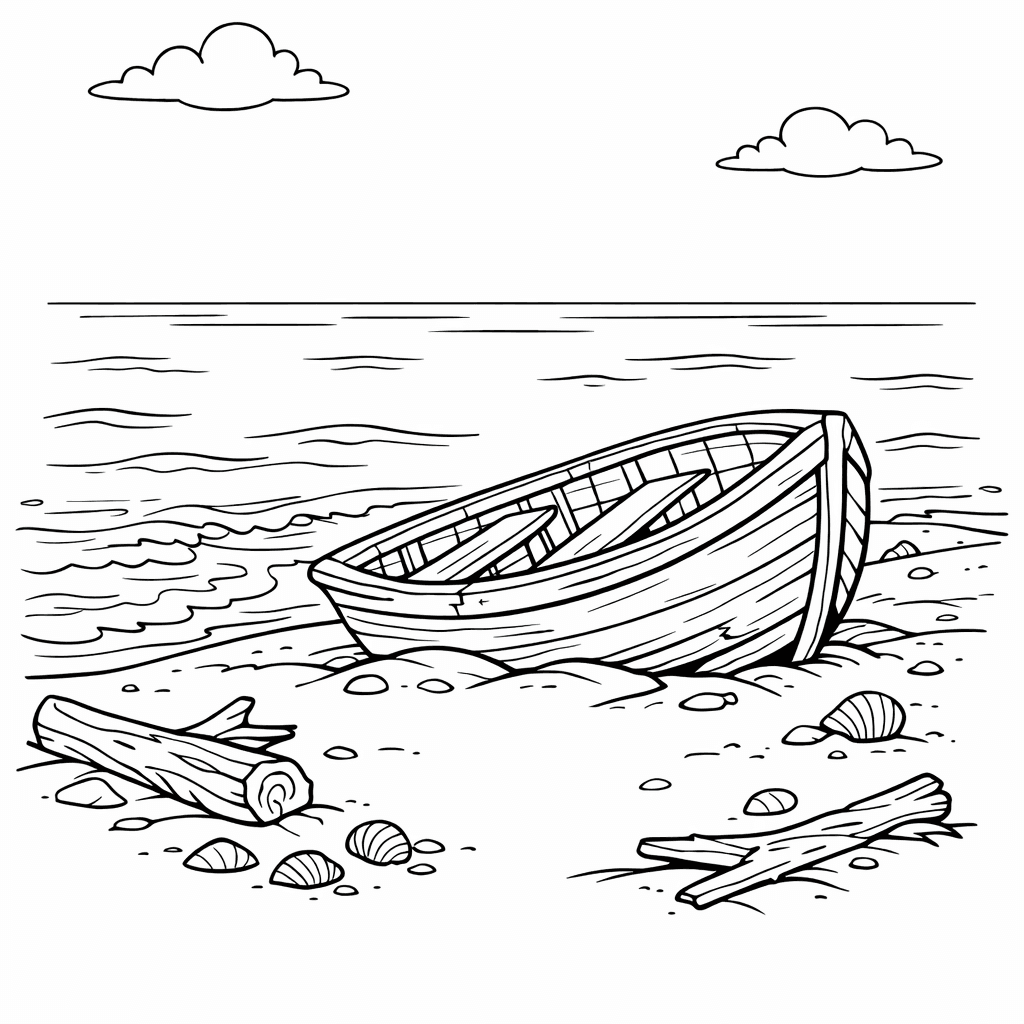 Free printable coloring page: Island And Waves, for ages 7-12
