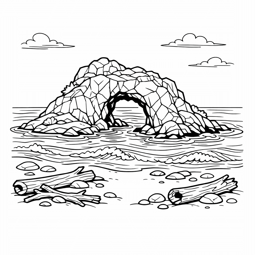 Free printable coloring page: Island In Ocean, for ages 7-12