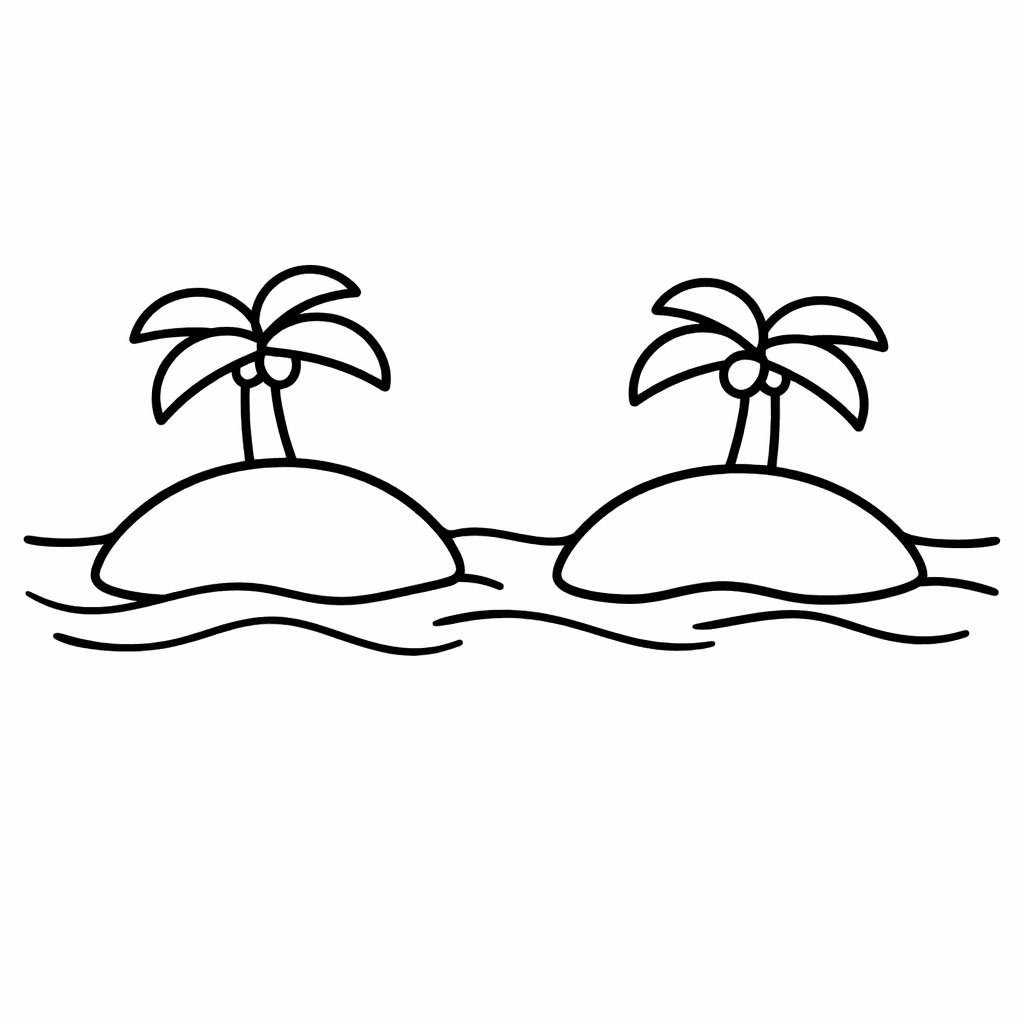 Free printable coloring page: Object Only: Two Or Three Islands Side By…, for ages 3-6