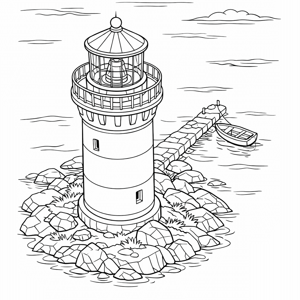 Free printable coloring page: Lighthouse Simple, for ages 7-12