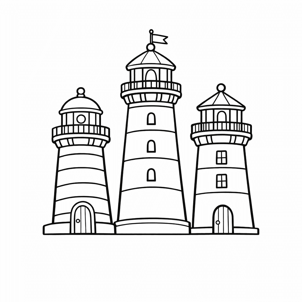 Free printable coloring page: Lighthouse At Night, for ages 7-12