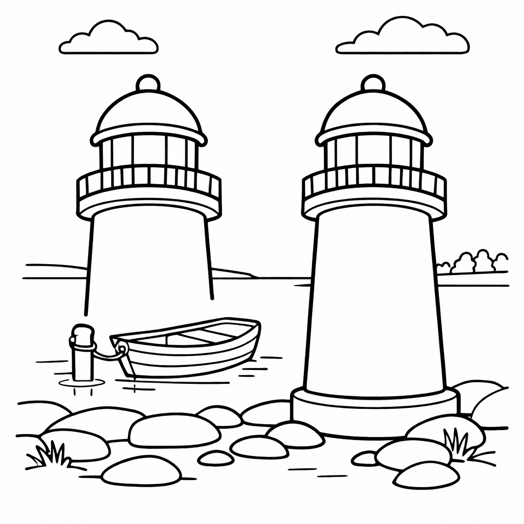 Free printable coloring page: Lighthouse On Cliff, for ages 3-6