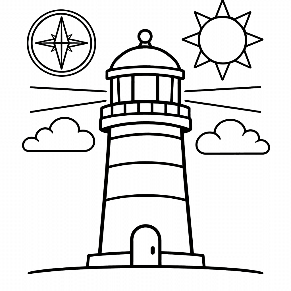 Free printable coloring page: Lighthouse And Rocks, for ages 3-6