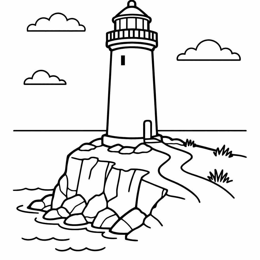 Free printable coloring page: Lighthouse At Night, for ages 3-6