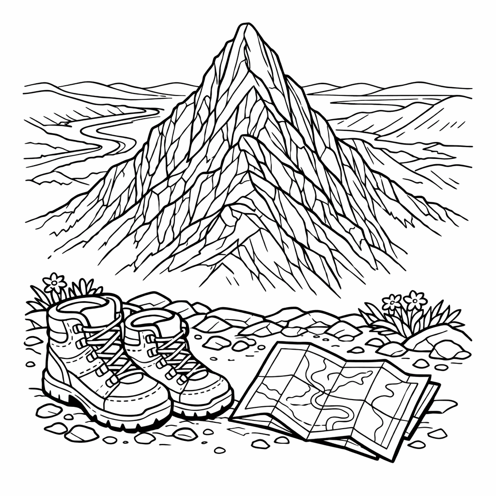 Free printable coloring page: Object Only: Two Or Three Mountains Side By…, for ages 7-12