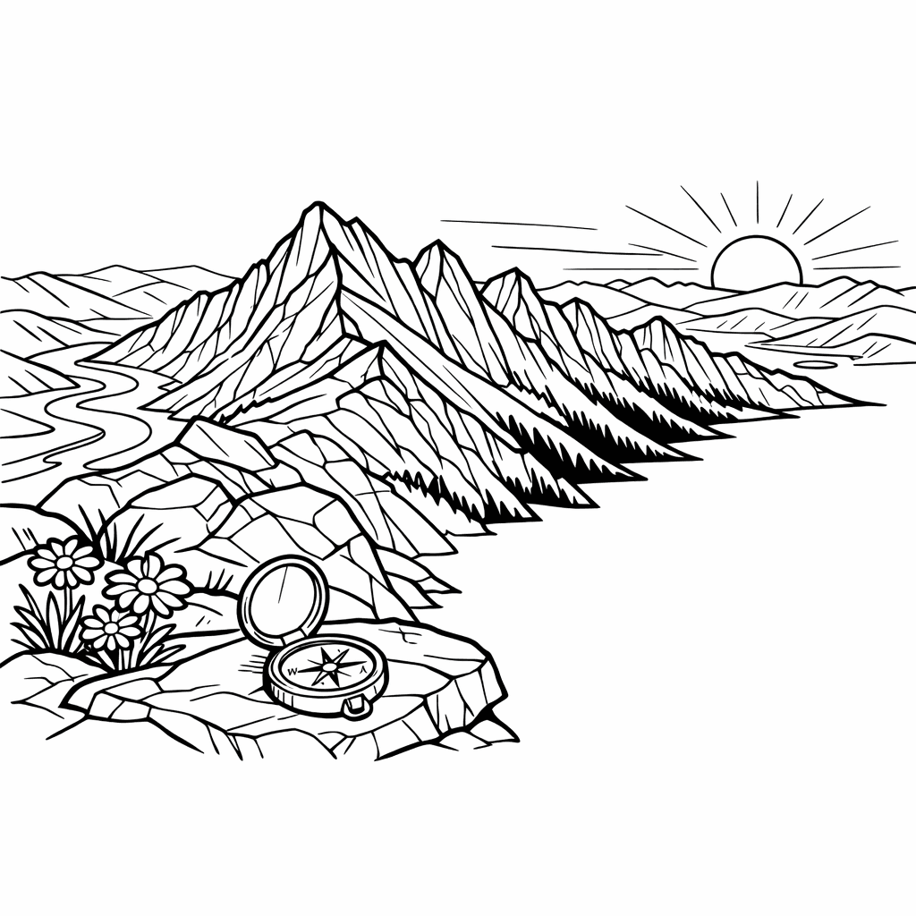 Free printable coloring page: Snow Cap Mountain, for ages 7-12