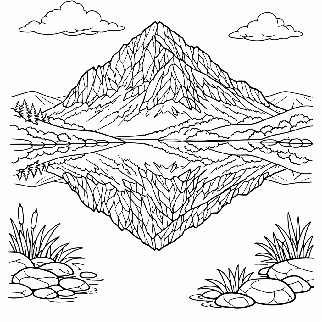 Free printable coloring page: Mountain And Sun, for ages 7-12