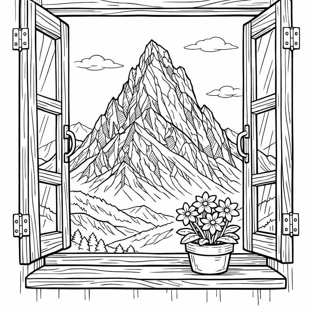Free printable coloring page: Object Only: A Cute Mountain With Clean Outlines,…, for ages 7-12