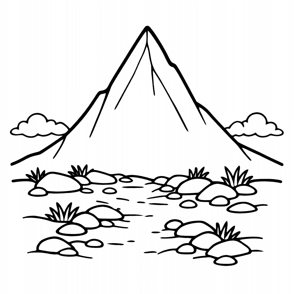 Free printable coloring page: Object Only: A Cute Mountain With Clean Outlines,…, for ages 3-6
