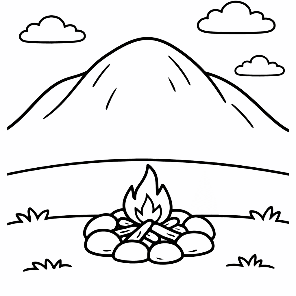 Free printable coloring page: Mountain And Lake, for ages 3-6