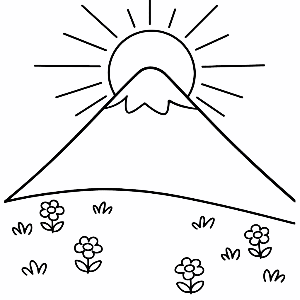 Free printable coloring page: Mountain And Sun, for ages 3-6