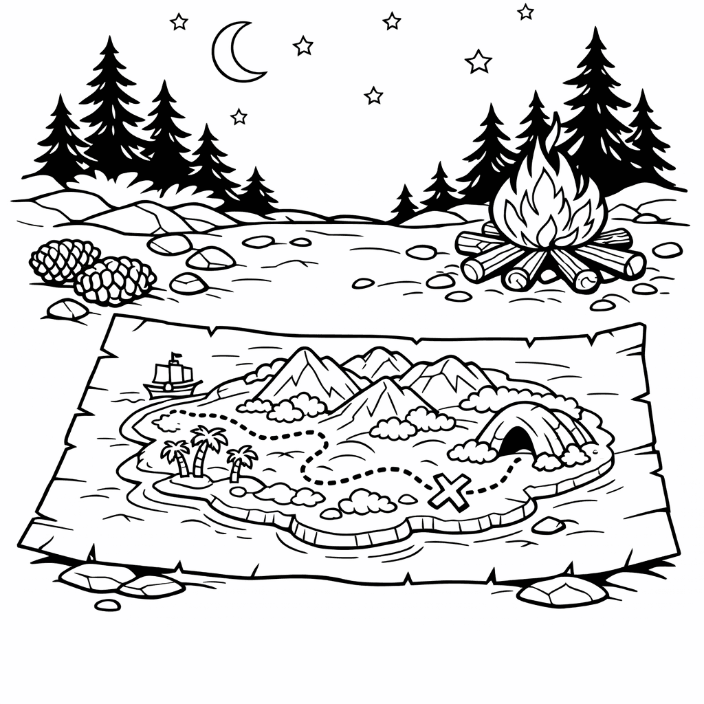 Free printable coloring page: Map And Island, for ages 7-12
