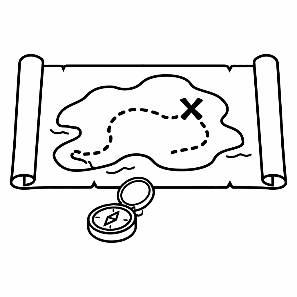 Free printable coloring page: Treasure Map With X, for ages 3-6