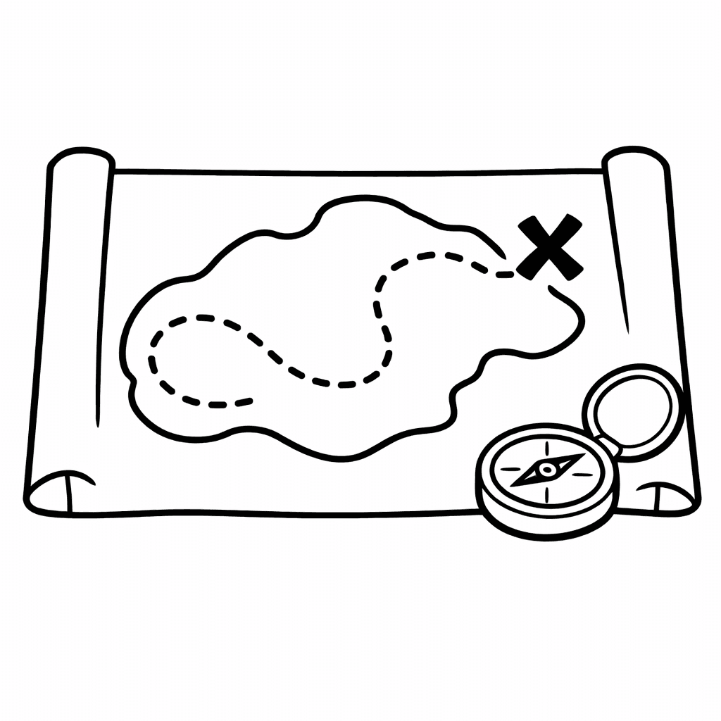 Free printable coloring page: Map And Compass, for ages 3-6