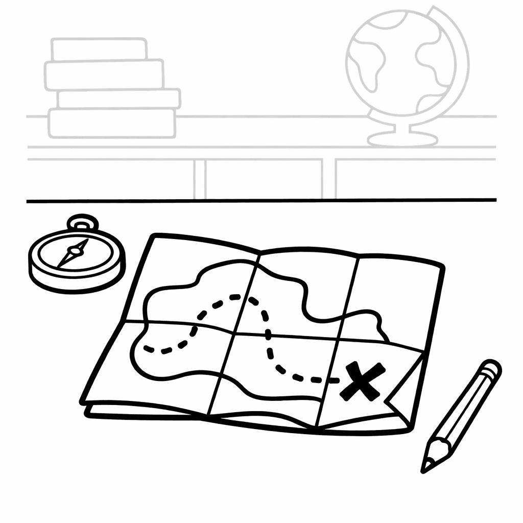 Free printable coloring page: Object Only: Two Or Three Treasure Maps Side…, for ages 3-6