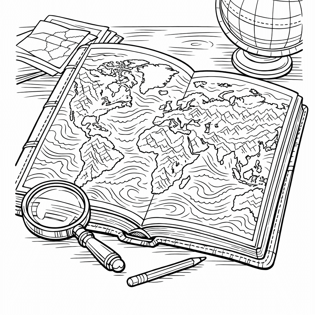 Free printable coloring page: World Map Outline, for ages 7-12