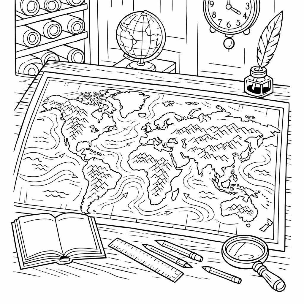 Free printable coloring page: World Map Outline, for ages 7-12