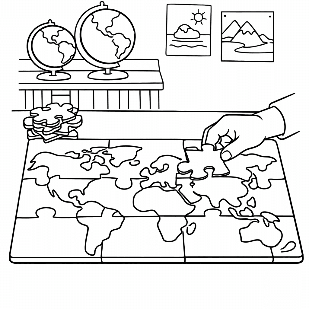 Free printable coloring page: Object Only: A Cute World Map With Clean…, for ages 3-6