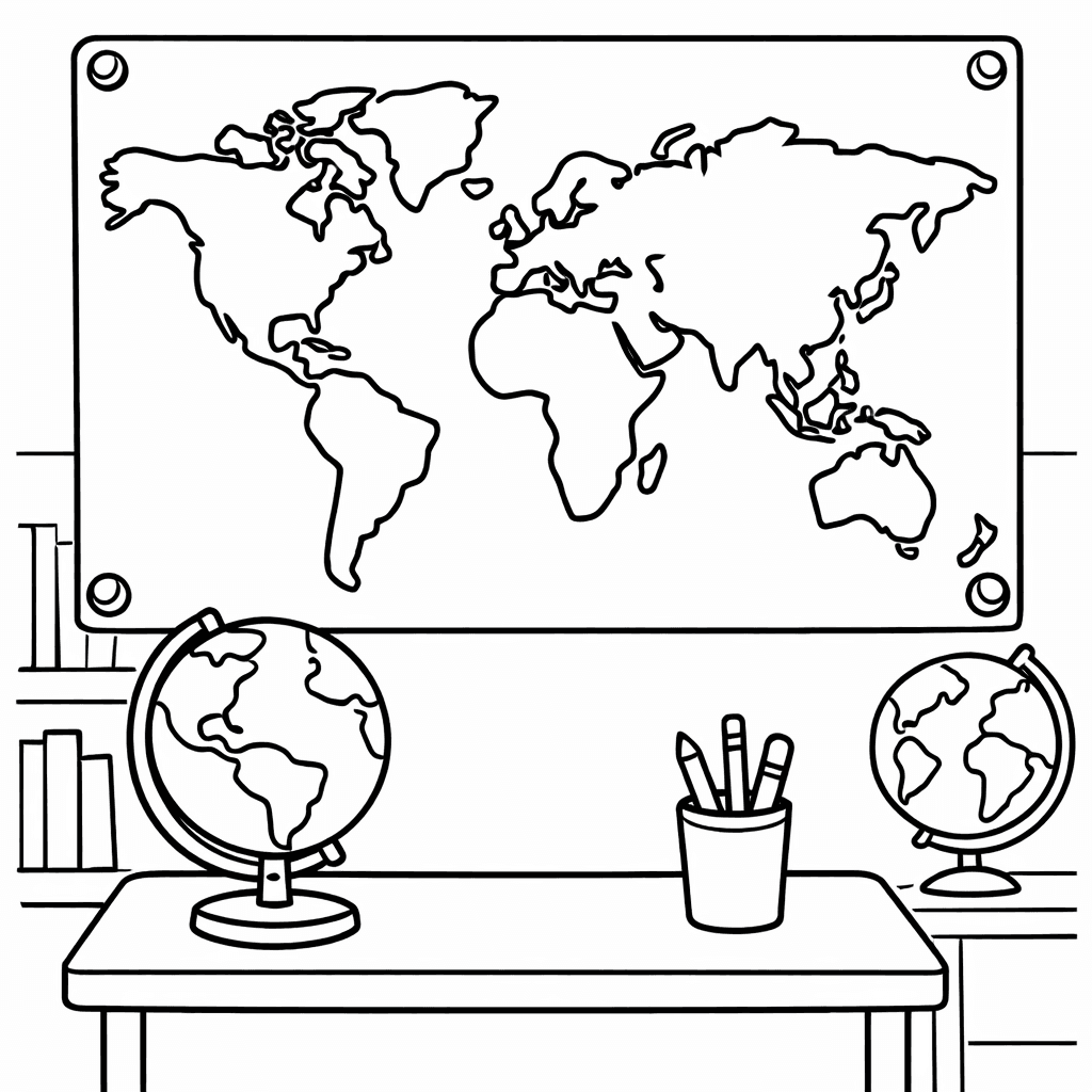 Free printable coloring page: Object Only: Two Or Three World Maps Side…, for ages 3-6
