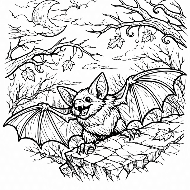 Free printable coloring page: Bat Wings Spread, for ages 7-12