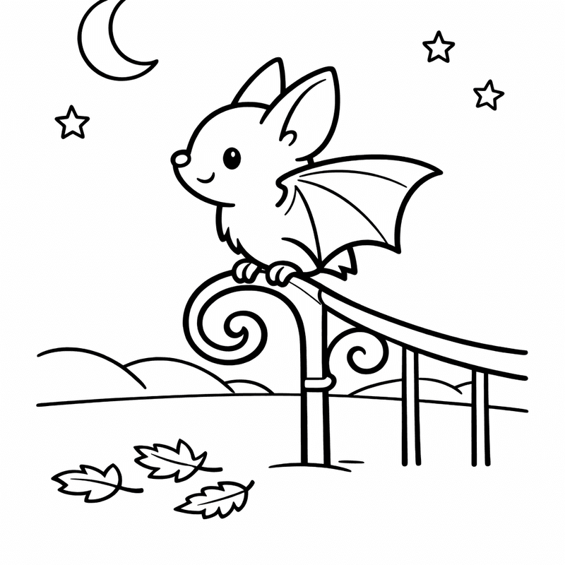 Free printable coloring page: Bat And Moon, for ages 3-6