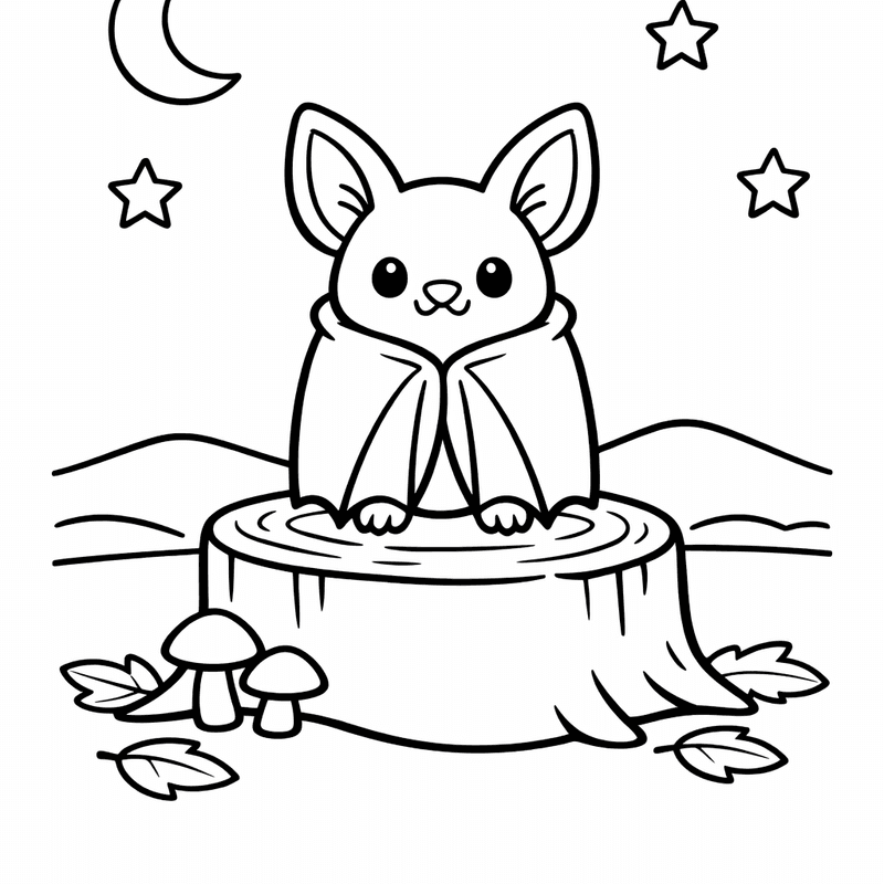 Free printable coloring page: Bat And Moon, for ages 3-6