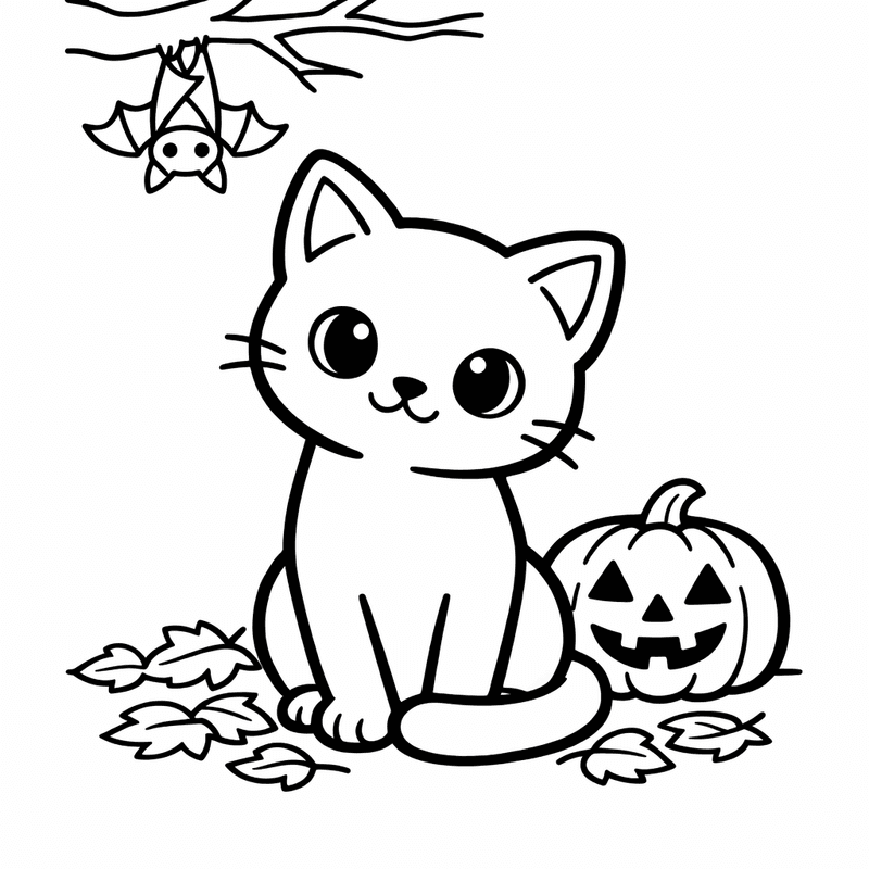 Free printable coloring page: Black Cat And Moon, for ages 3-6