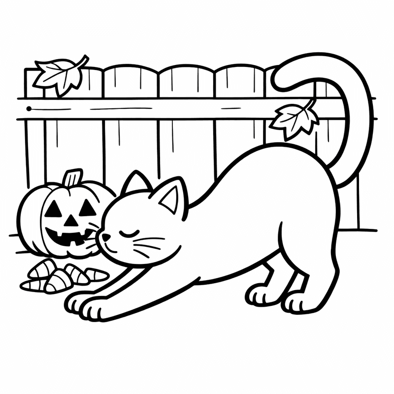 Free printable coloring page: Black Cat And Moon, for ages 3-6