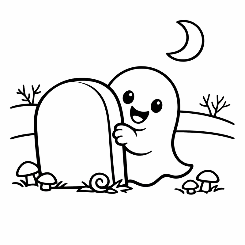 Free printable coloring page: Object Only: A Cute Ghost With Clean Outlines,…, for ages 3-6