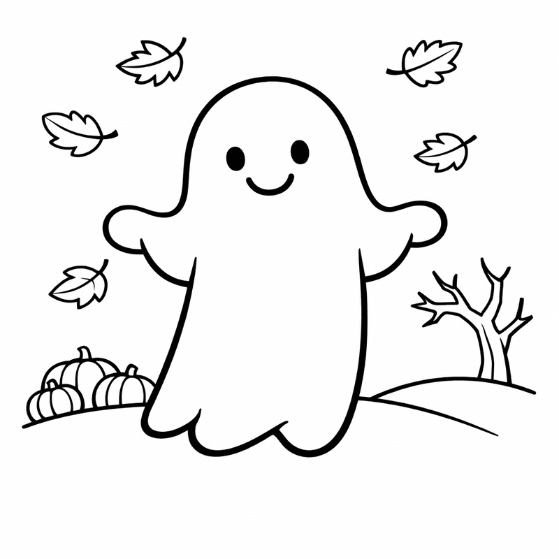 Free printable coloring page: Object Only: A Cute Ghost With Clean Outlines, No Background, for ages 3-6