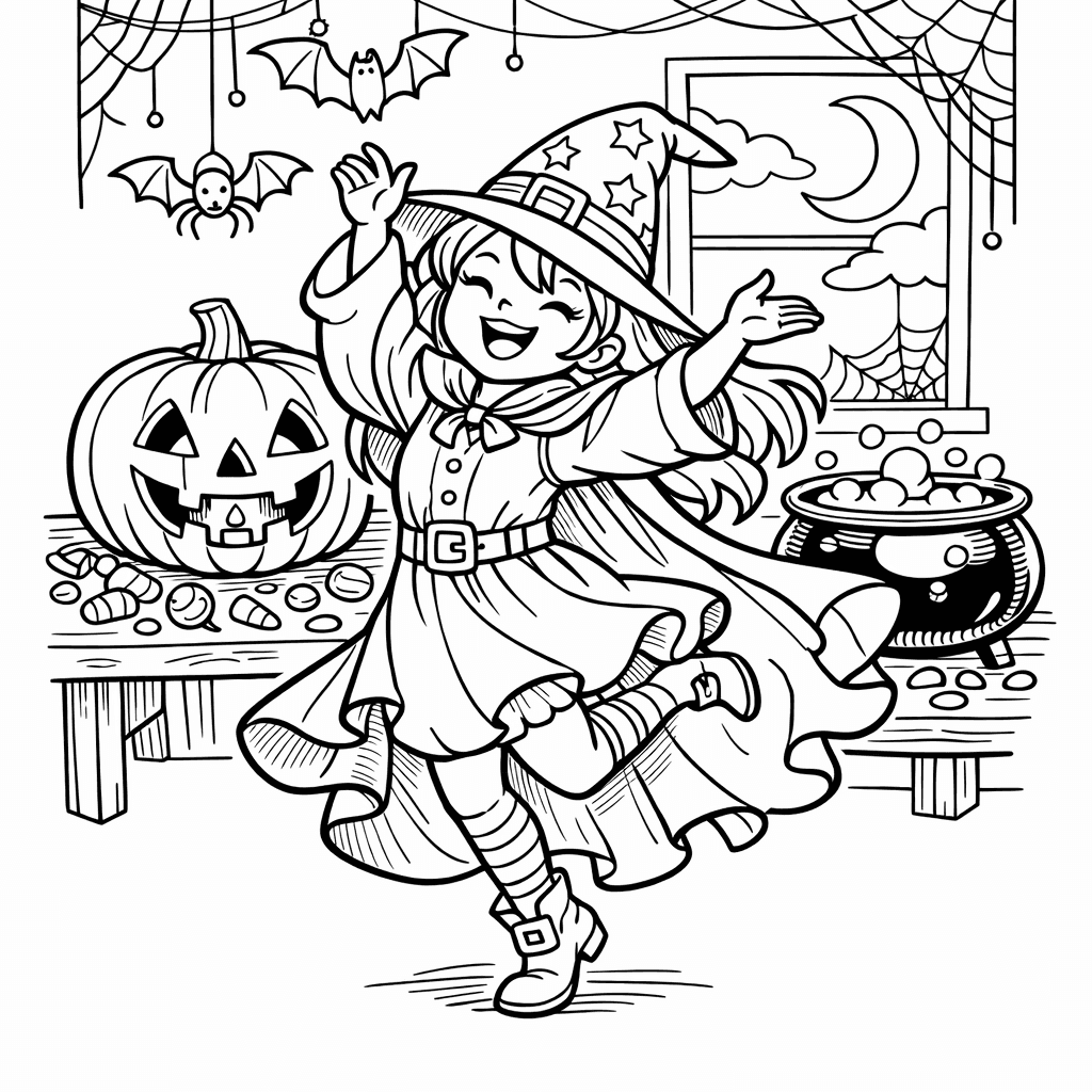 Free printable coloring page: Object Only: A Cute Halloween With Clean Outlines,…, for ages 7-12