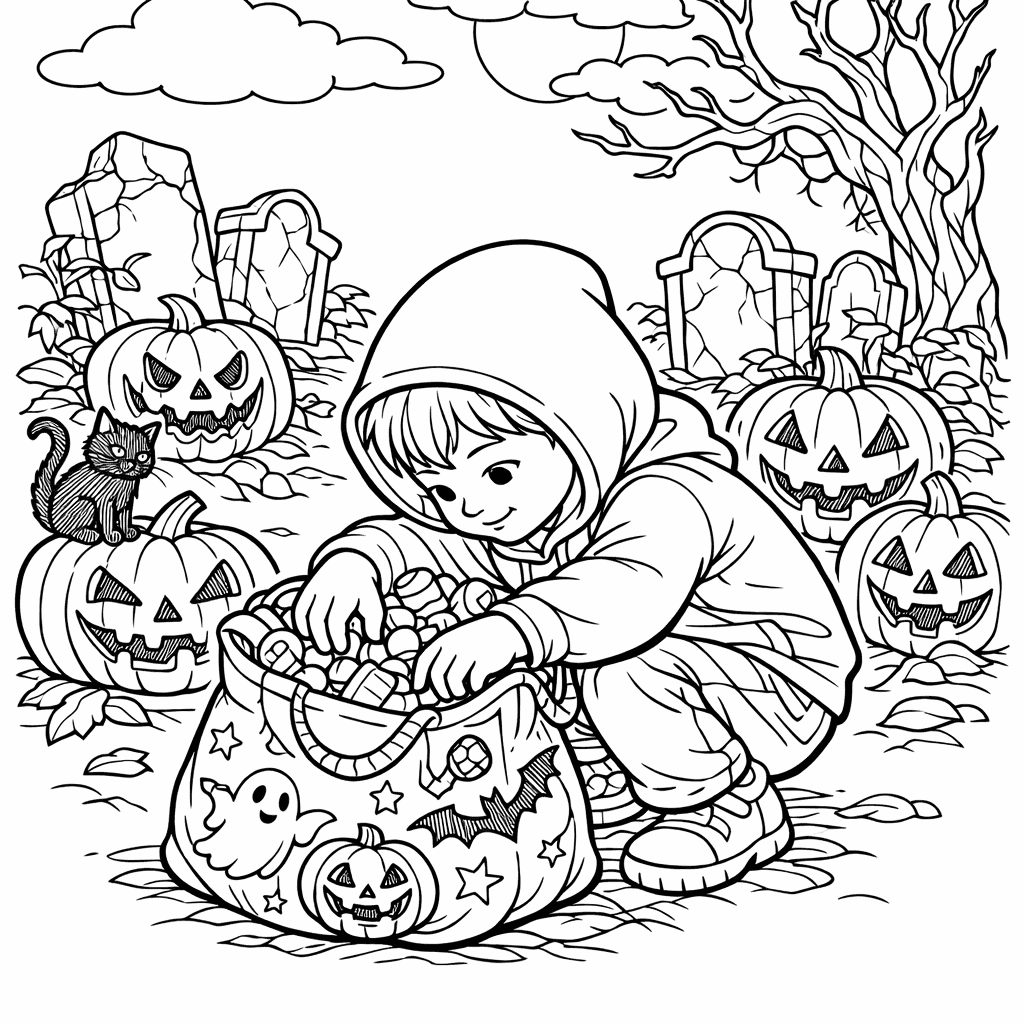 Free printable coloring page: Object Only: Two Or Three Halloweens Side By…, for ages 7-12