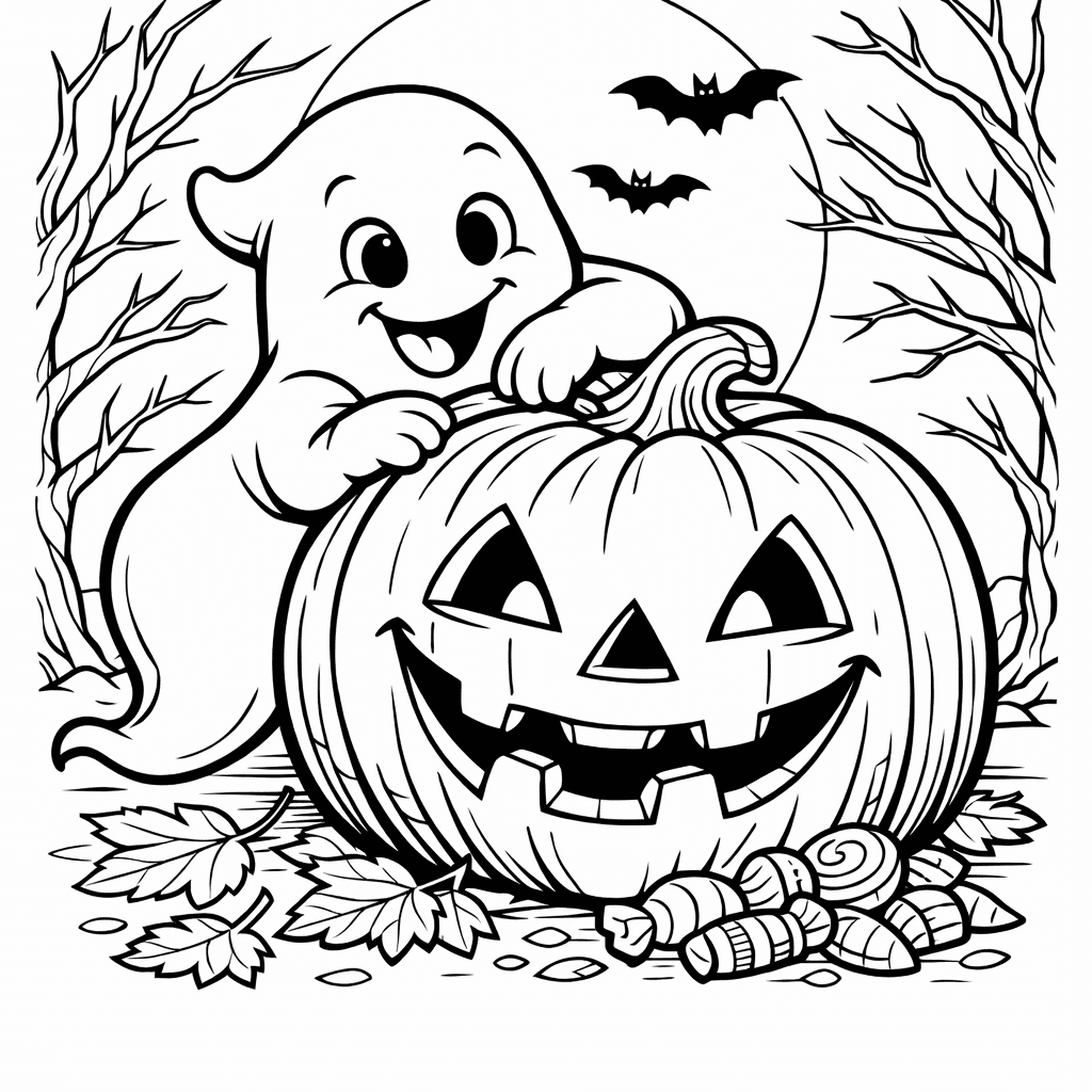 Free printable coloring page: Halloween Scene, for ages 7-12