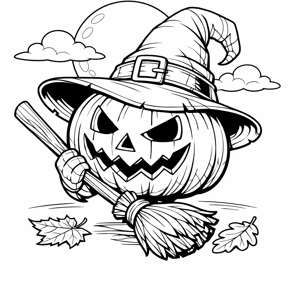 Free printable coloring page: Object Only: A Cute Halloween With Clean Outlines,…, for ages 7-12
