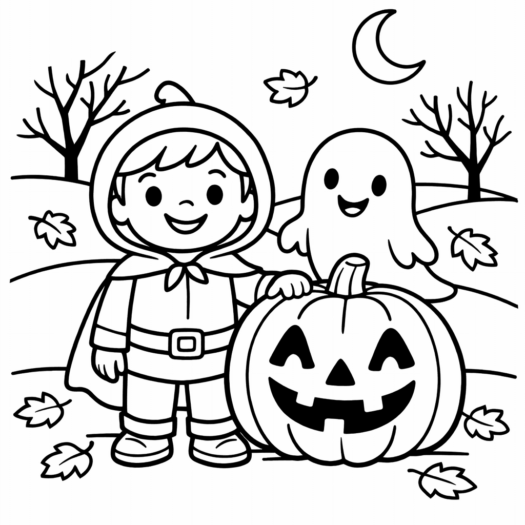 Free printable coloring page: Spooky Fun, for ages 3-6
