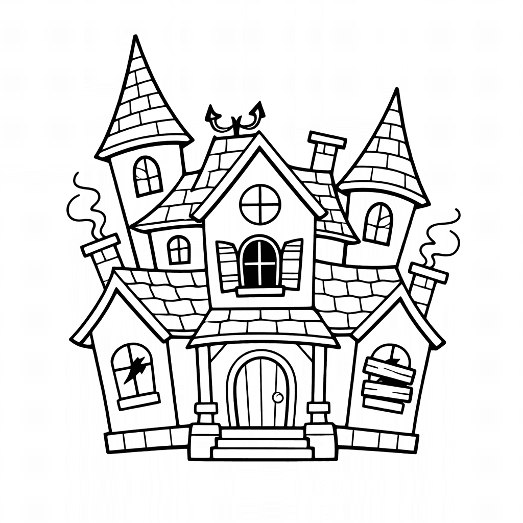 Free printable coloring page: A Friendly Skeleton Welcomes Kids At The Haunted…, for ages 3-6