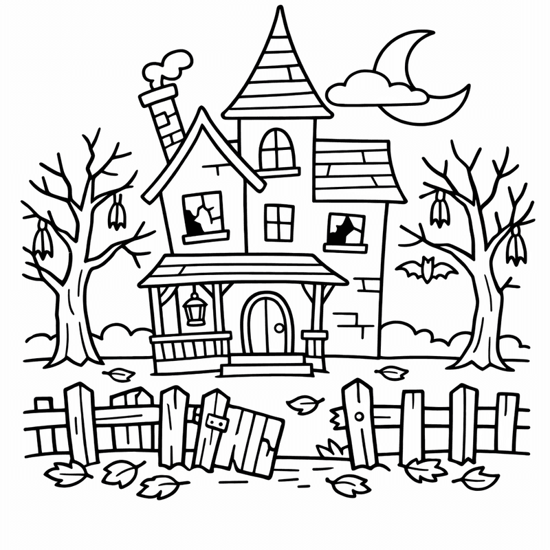 Free printable coloring page: Haunted Mansion, for ages 3-6